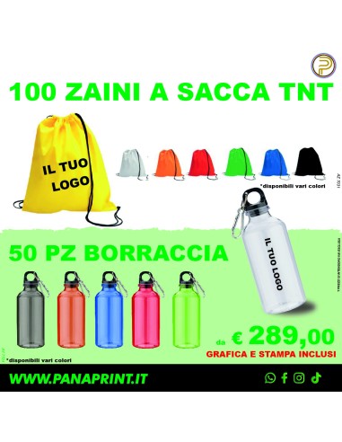 PROMO BOX Zaini a sacca e borraccia con Stampa Personalizzata